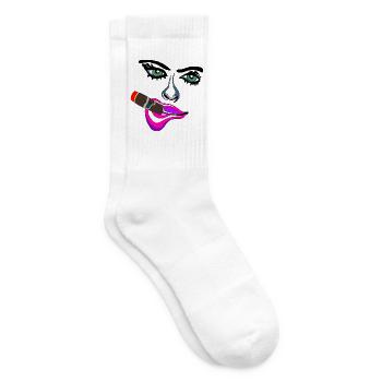 Frau mit pinken Lippen und Zigarre - Tennissocken - Weiß - Rechts