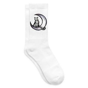 Mondbeschienene Katze auf dem Mondsichel - Tennissocken - Weiß - Rechts