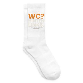 WC? Hinten links. Lustiger Kellner Spruch - Tennissocken - Weiß - Rechts