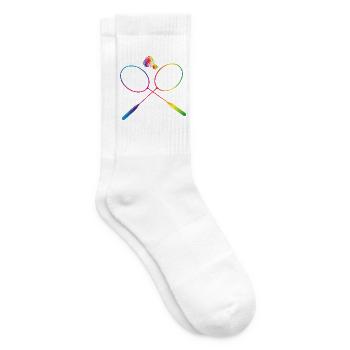 colorful badminton badminton with badminton racket - Tennis socks - white - Right