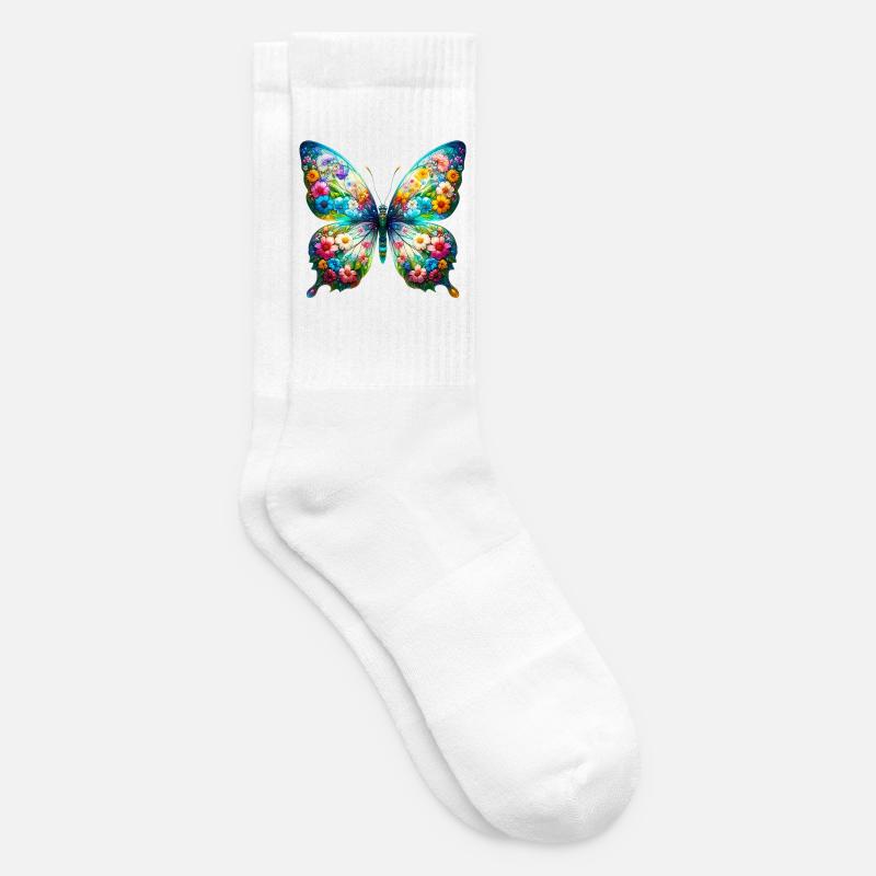 Schmetterling mit Blumen verziert - Tennissocken - Weiß
