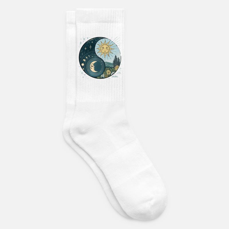 Yin Yang Soleil et Lune Harmonie Céleste - Chaussettes de tennis - blanc