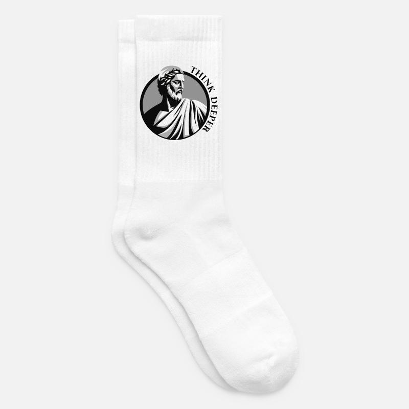 Classic Greek Philosopher | "Think Deeper" | Stoic - Tennis socks - white