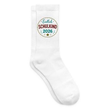 Endlich Schulkind 2026 Badge - Tennissocken - Weiß - Rechts
