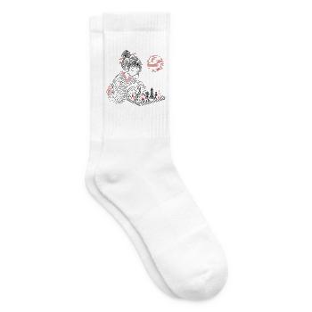 Roter Linienkreis und Spielfiguren - Tennissocken - Weiß - Rechts