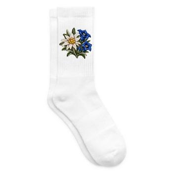 Edelweiß und Enzian im Stickerei-Look - Tennissocken - Weiß - Rechts