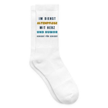 Altenpflege mit Herz und Humor - Geschenk Pflege - Tennissocken - Weiß - Rechts