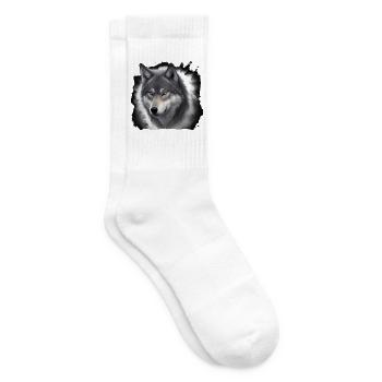 Wolfportrait mit Nebelschwaden - Tennissocken - Weiß - Rechts