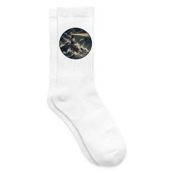 Leuchtturm im Sturm auf Felsen - Tennissocken - Weiß - Rechts