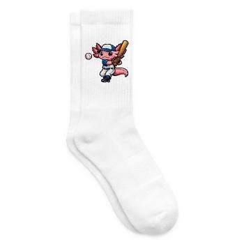 Axolotl beim Baseball – Süßes Sportmotiv - Tennissocken - Weiß - Rechts