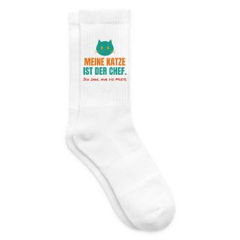 Meine Katze ist der Chef – Katzen Spruch - Tennissocken - Weiß - Rechts