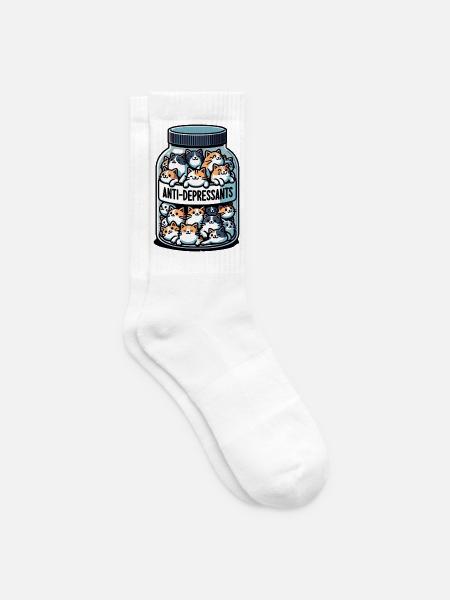 Anti-Depressant Glas mit Katzen - Tennissocken - Weiß