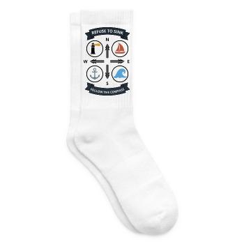 Refuse To Sink Vintage Nautical Compass Badge - Tennissocken - Weiß - Rechts