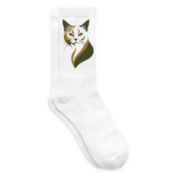 Elegante Katze – Vintage Tierillustration - Tennissocken - Weiß - Rechts