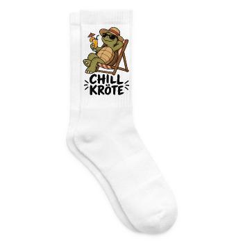 Chill-Kröte – Schildkröte im Liegestuhl - Tennissocken - Weiß - Rechts