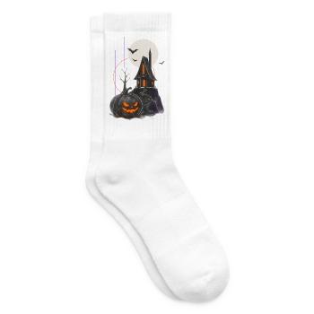 Spukhaus Kürbisnacht Mondschein - Tennissocken - Weiß - Rechts
