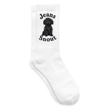 Schwarzer Toypudel im Jeansflicken-Stil - Tennissocken - Weiß - Rechts