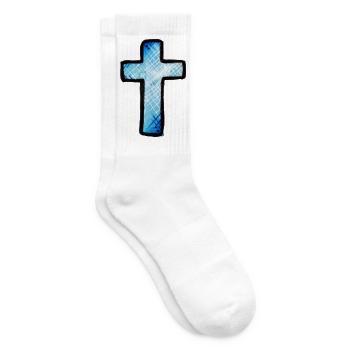 Blaues Gitterkreuz - Tennissocken - Weiß - Rechts