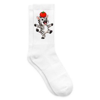 Zebra süß Cartoon tanzend Tomate balancieren - Tennissocken - Weiß - Rechts