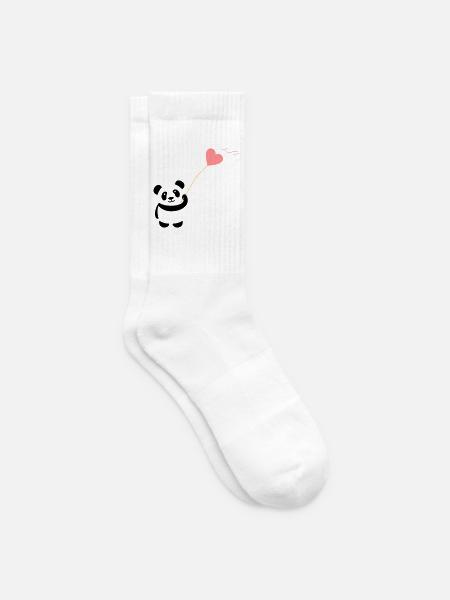 panda heart cute balloon bear big thick kusch - Tennis socks - white