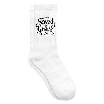 Saved by Grace Schriftzug Design - Tennissocken - Weiß - Rechts