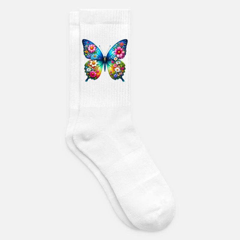 Fleurs de fleurs de papillon - Chaussettes de tennis - blanc
