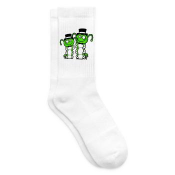 2 Gentlemen Raupen Zylinder Monokel Fliege reich - Tennissocken - Weiß - Rechts