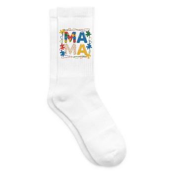  MAMA Puzzle Teil Autismus Herz Bunte Puzzleteile - Tennissocken - Weiß - Rechts