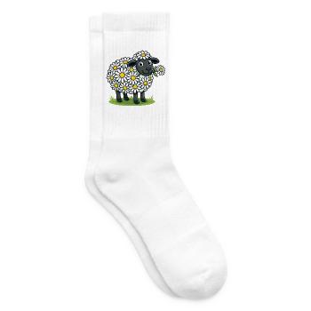 Schäfchen mit Gänseblümchenkranz - Tennissocken - Weiß - Rechts