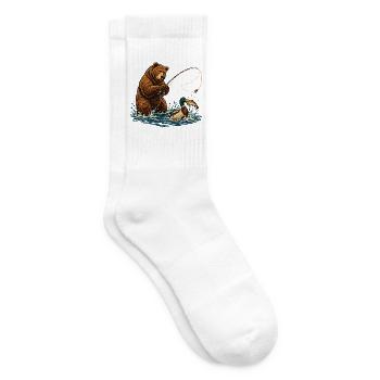 Bär & Ente beim Fliegenfischen – Outdoor - Tennissocken - Weiß - Rechts