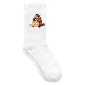 Biber mit Birkenrindenkorb - Tennissocken - Weiß - Rechts