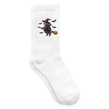 Hexe auf einem Besen in Lila - Tennissocken - Weiß - Rechts