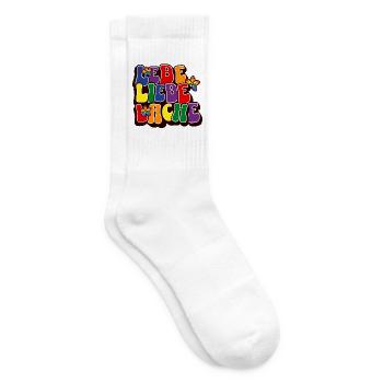 Lebe Liebe Lache Bunt Retro Spruch - Tennissocken - Weiß - Rechts