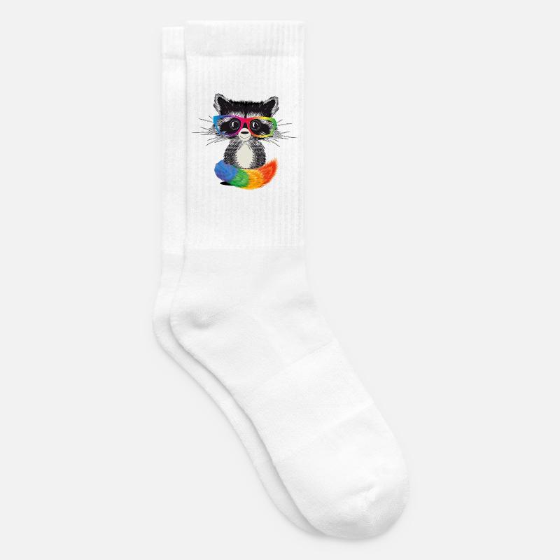 Waschbär mit Brille in Regenbogen Farben - Tennissocken - Weiß
