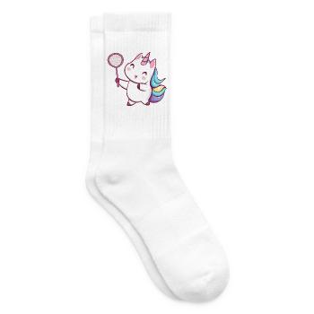 Süßes Kawaii Einhorn spielt Badminton-Tennis - Tennissocken - Weiß - Rechts