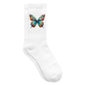 Papillon décoré de fleurs - Chaussettes de tennis - blanc - Droite