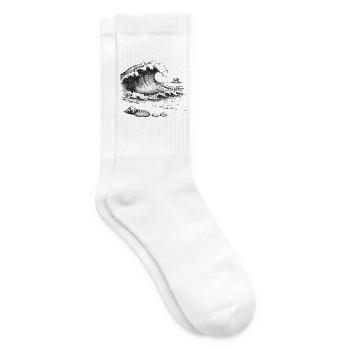 Big ocean wave with palm island and shells - Tennis socks - white - Right