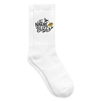 "LASS DIE NATUR SUMMEN" – Bienen- und Wildblumenmotiv - Tennissocken - Weiß - Rechts