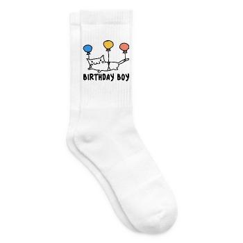 Runder Geburtstag Geschenk Katze mit Ballons - Tennissocken - Weiß - Rechts