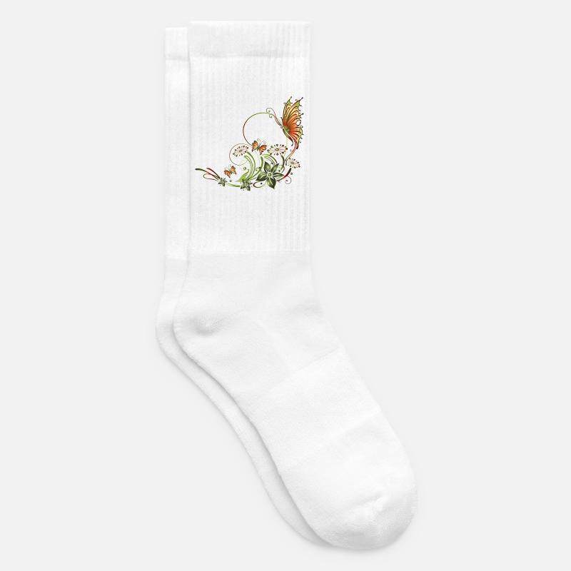 Schmetterlinge mit floralen Elementen - Tennissocken - Weiß