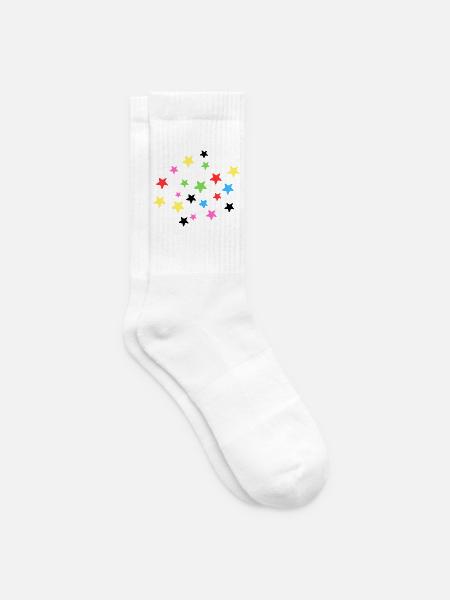 Bunte Sternenexplosion auf Stoff - Tennissocken - Weiß