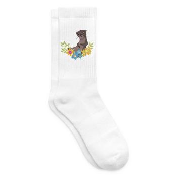 Sea Otter Cartoon Flower Floral - Tennis socks - white - Right