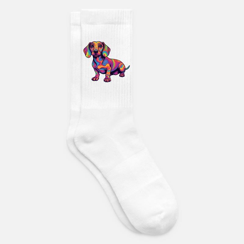 Psychedelischer Dackel Farbexplosion Pop Art  - Tennissocken - Weiß