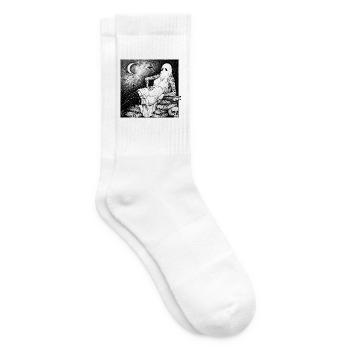Ghost over books in the moonlight - Tennis socks - white - Right