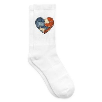 Patchwork Herz Vintage Liebe im Used Look - Tennissocken - Weiß - Rechts