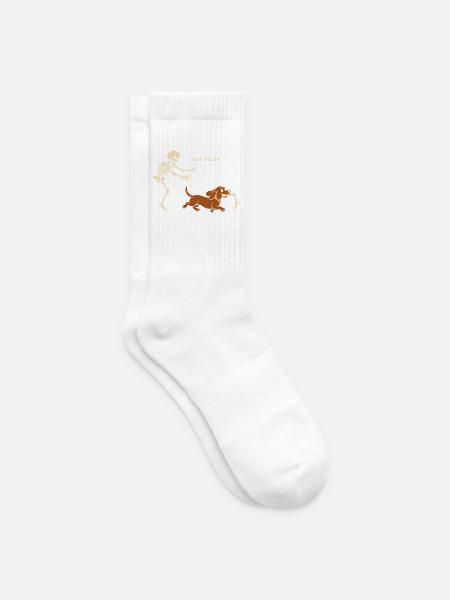 Halloween - Lustiges Skelett Hund Motiv - Tennissocken - Weiß