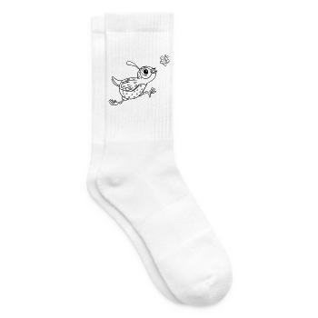 Ausmalbild Vogel mit Schmetterling - Tennissocken - Weiß - Rechts
