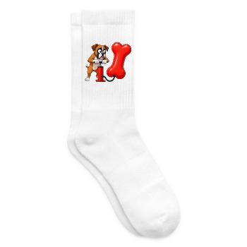 Boxerhund pumpt riesigen Knochenballon - Tennissocken - Weiß - Rechts