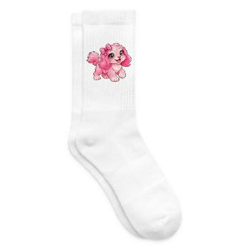 Kawaii Pink Puppy mit Schleife - Tennissocken - Weiß - Rechts
