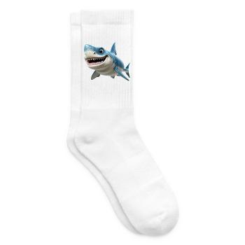Blauer Cartoonhai mit Lächeln - Tennissocken - Weiß - Rechts
